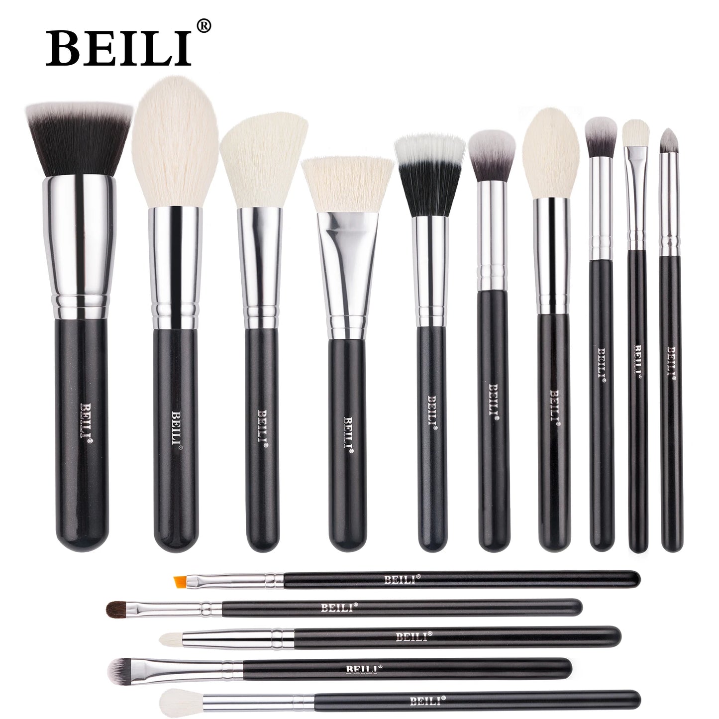 BEILI Black Makeup Brush Sets Professional Natural Goat Fiber Hair Brush Foundation Kakubi Contour Eyeshadow Beauty Tool Brochas