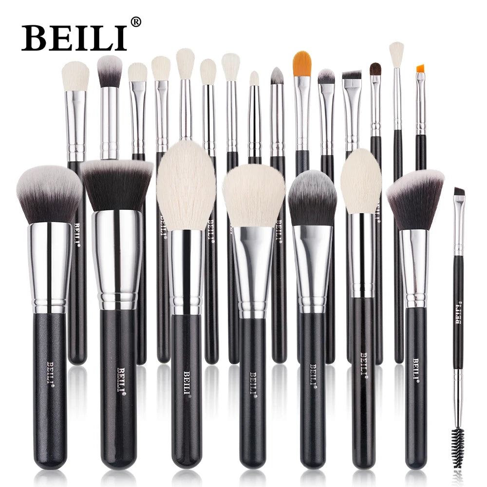 BEILI Black Makeup Brush Sets Professional Natural Goat Fiber Hair Brush Foundation Kakubi Contour Eyeshadow Beauty Tool Brochas