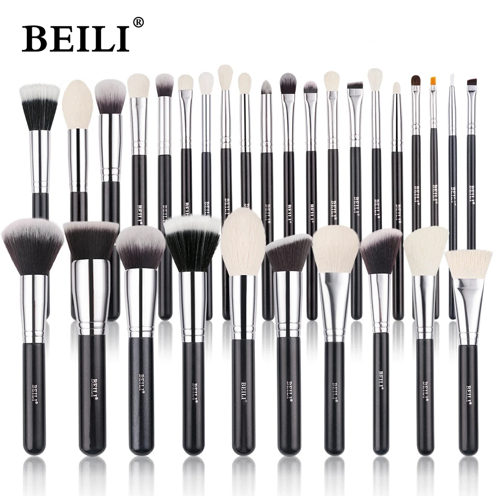 BEILI Black Makeup Brush Sets Professional Natural Goat Fiber Hair Brush Foundation Kakubi Contour Eyeshadow Beauty Tool Brochas