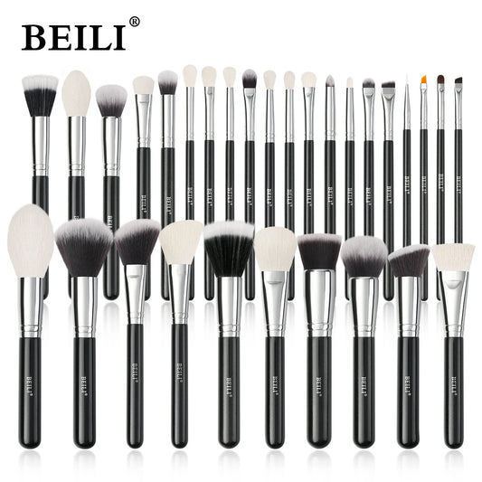 BEILI Black Makeup Brush Sets Professional Natural Goat Fiber Hair Brush Foundation Kakubi Contour Eyeshadow Beauty Tool Brochas