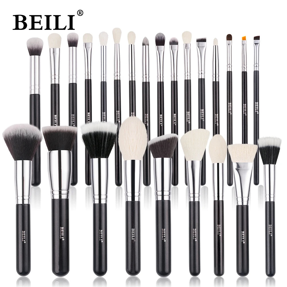 BEILI Black Makeup Brush Sets Professional Natural Goat Fiber Hair Brush Foundation Kakubi Contour Eyeshadow Beauty Tool Brochas