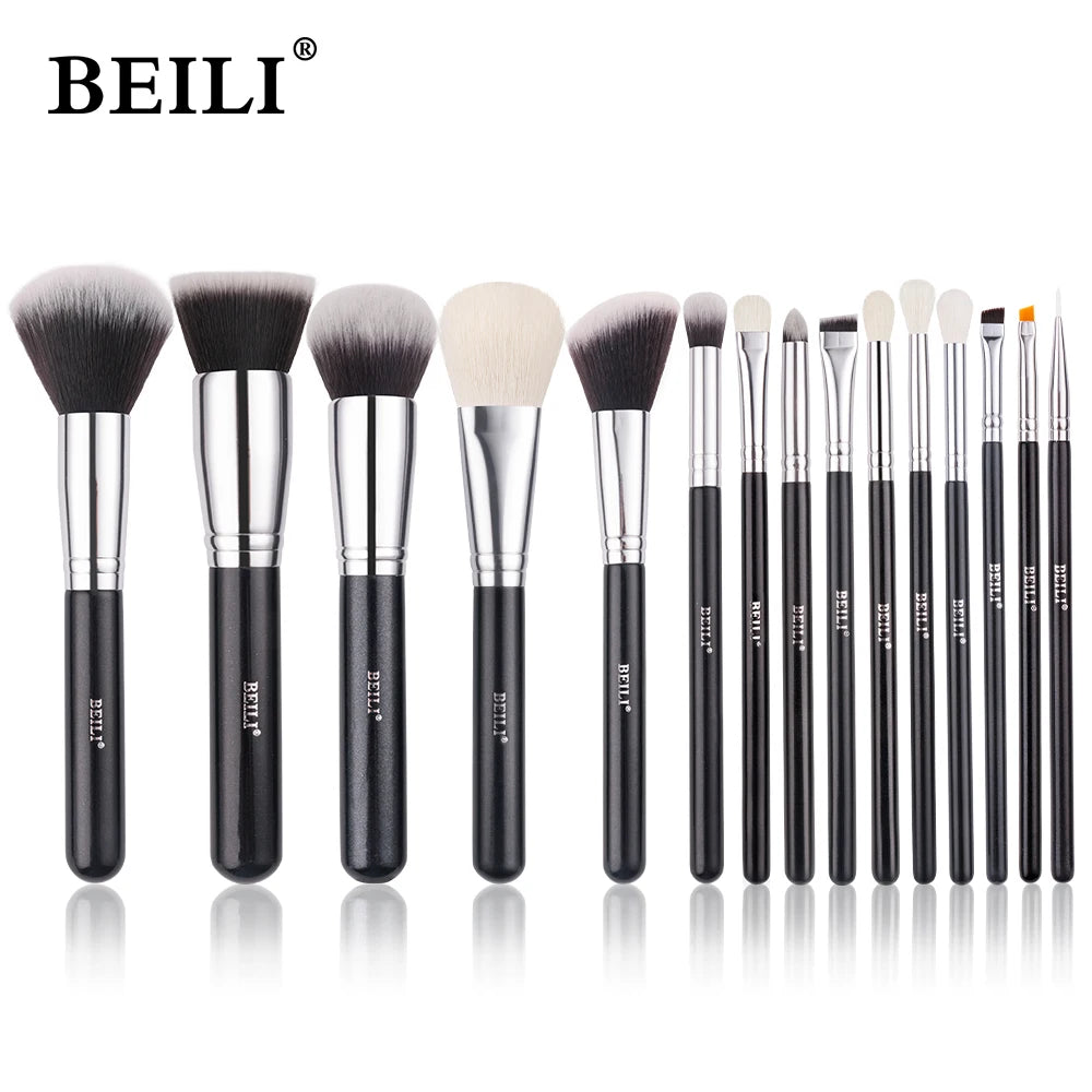BEILI Black Makeup Brush Sets Professional Natural Goat Fiber Hair Brush Foundation Kakubi Contour Eyeshadow Beauty Tool Brochas