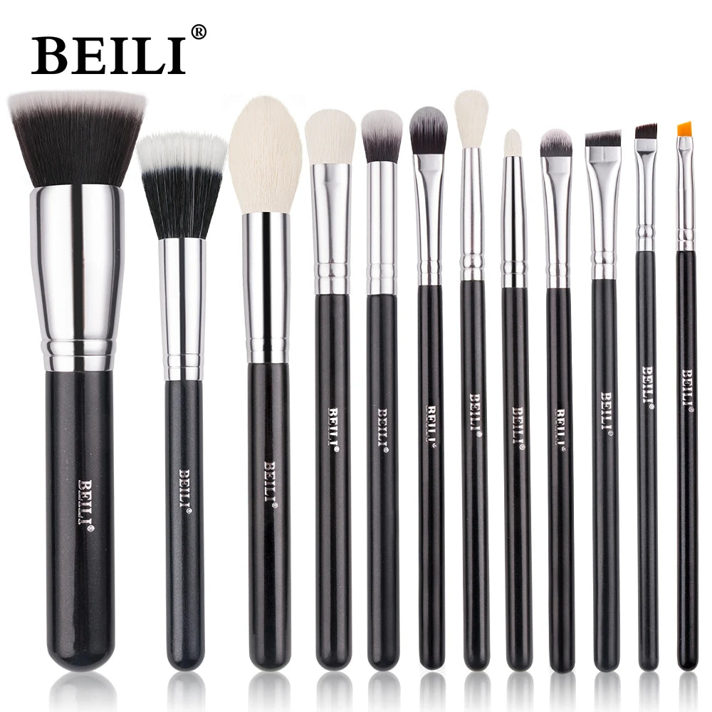 BEILI Black Makeup Brush Sets Professional Natural Goat Fiber Hair Brush Foundation Kakubi Contour Eyeshadow Beauty Tool Brochas