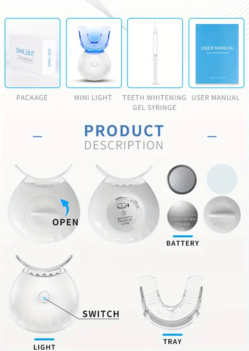 Teeth Whitening Kit with LED Light and Gel (4pcs)